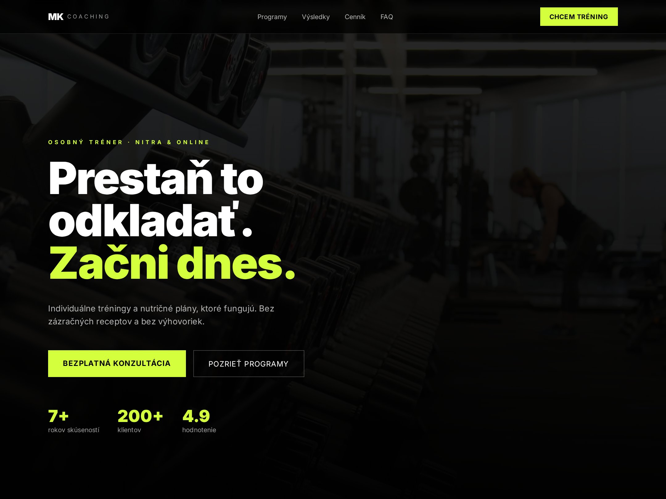Web pre fitness trénera